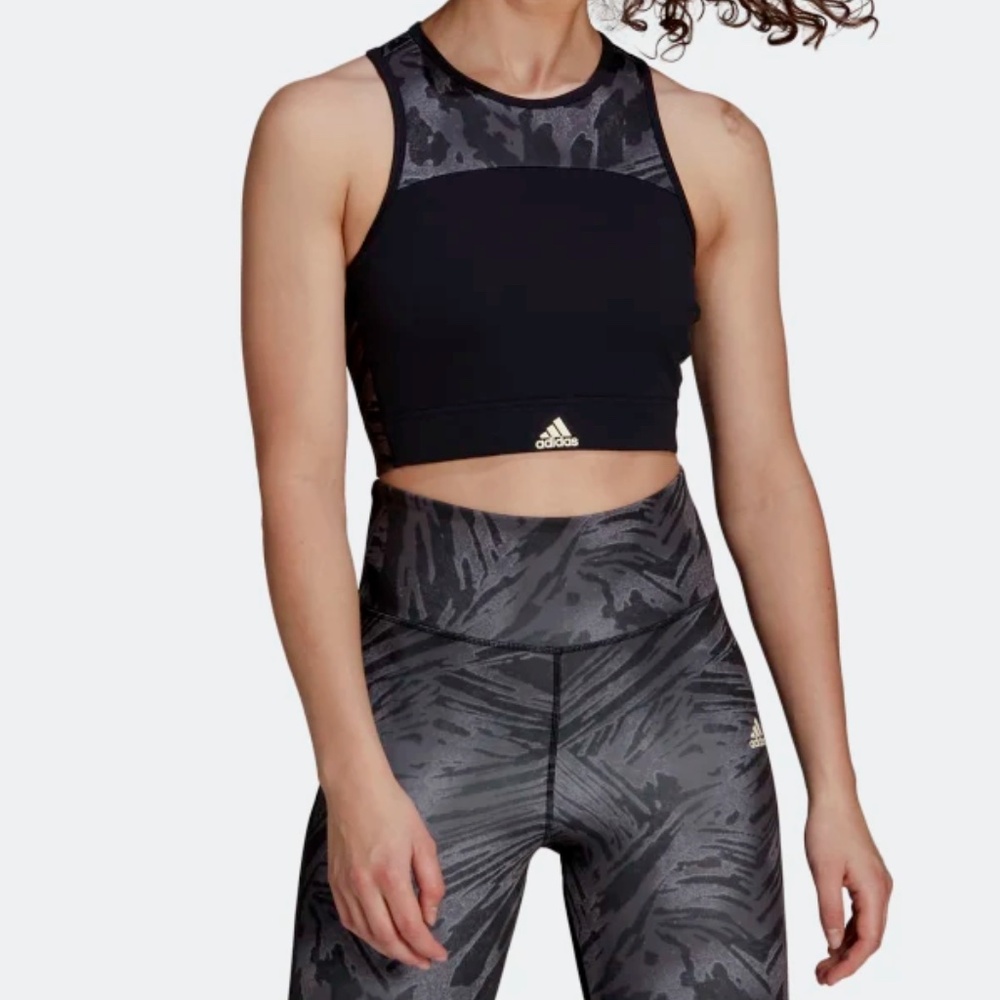 Adidas Black & Gray Abstract Crop Top